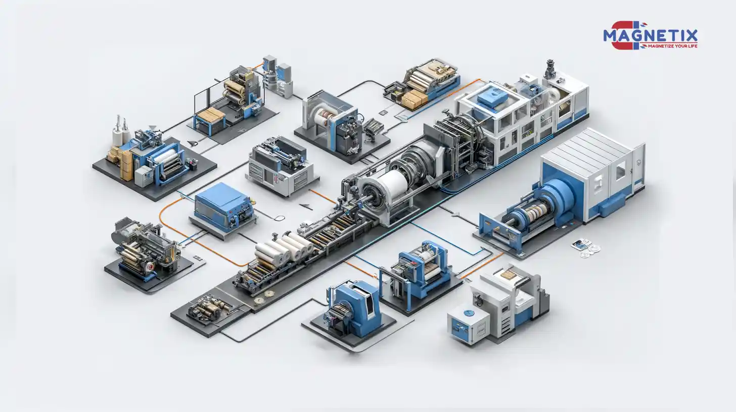 Infographic: How flexible magnetic sheets are manufactured - Extrusion, Magnetization, Lamination